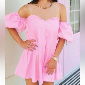 Pink Off-Shoulder Babydoll Dress